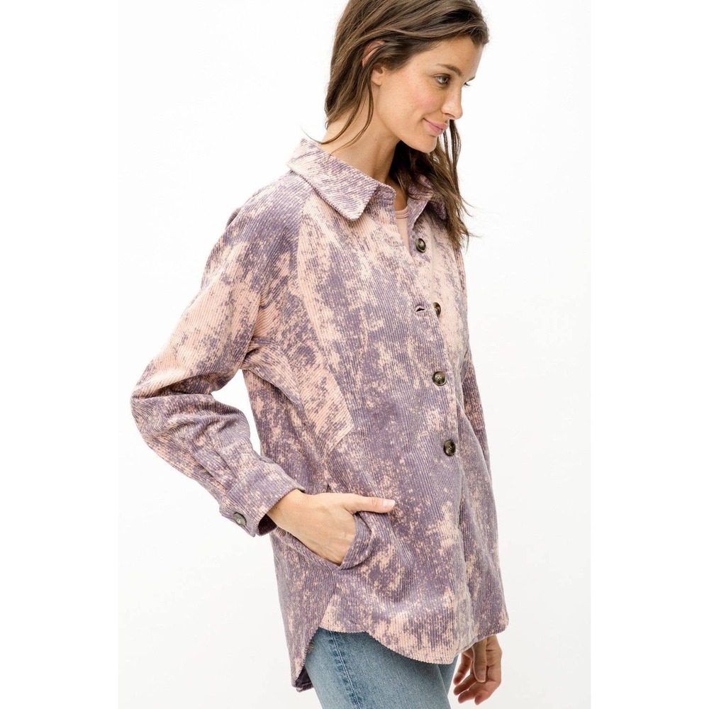 Mystree Shacket Corduroy Bleached Purple Pink Oversized Button Up Shirt Jacket M - Picture 8 of 11